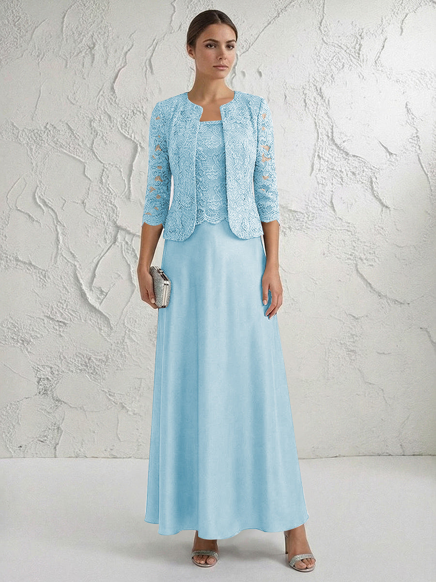 A Line/Princess Square Neck 3/4 Sleeve Mother of the Bride Dresses with Lace Appliques