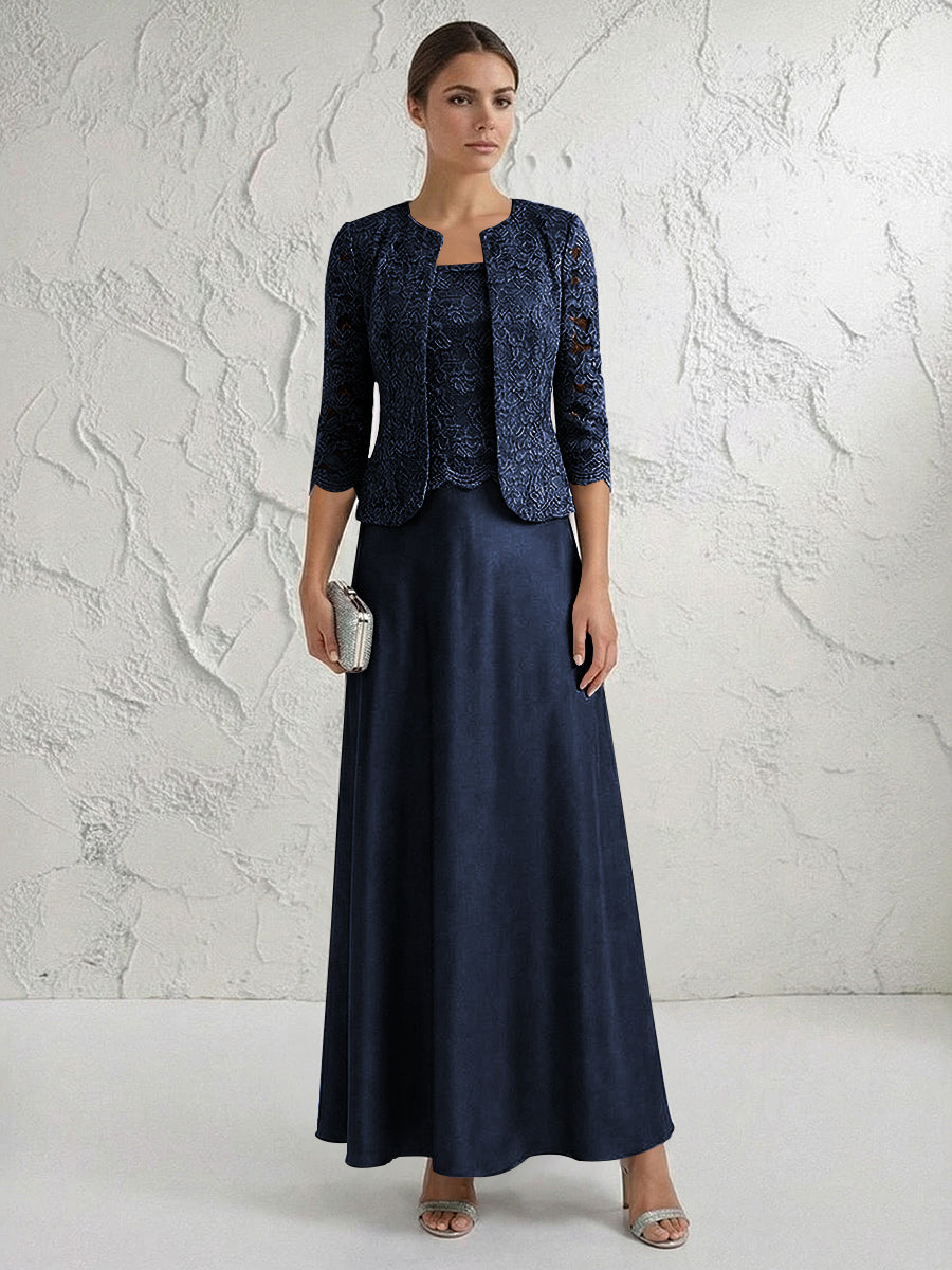 A Line/Princess Square Neck 3/4 Sleeve Mother of the Bride Dresses with Lace Appliques