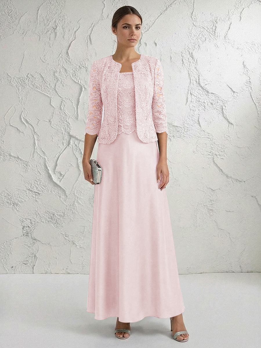 A Line/Princess Square Neck 3/4 Sleeve Mother of the Bride Dresses with Lace Appliques