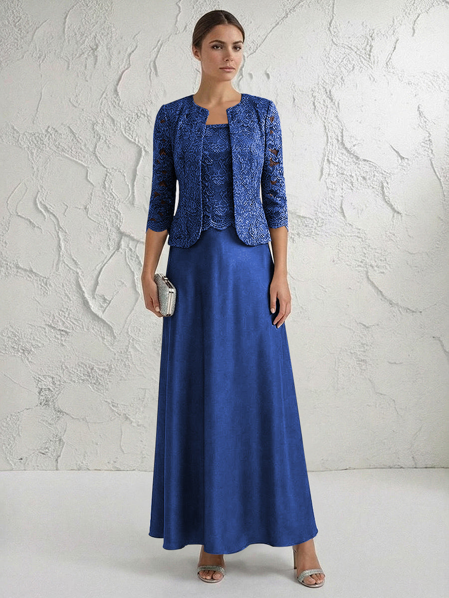 A Line/Princess Square Neck 3/4 Sleeve Mother of the Bride Dresses with Lace Appliques