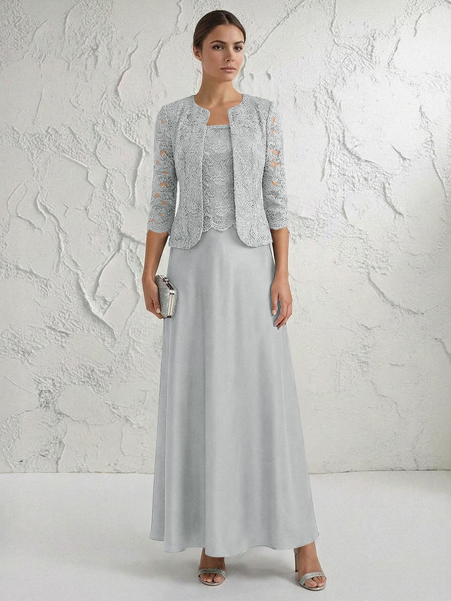 A Line/Princess Square Neck 3/4 Sleeve Mother of the Bride Dresses with Lace Appliques