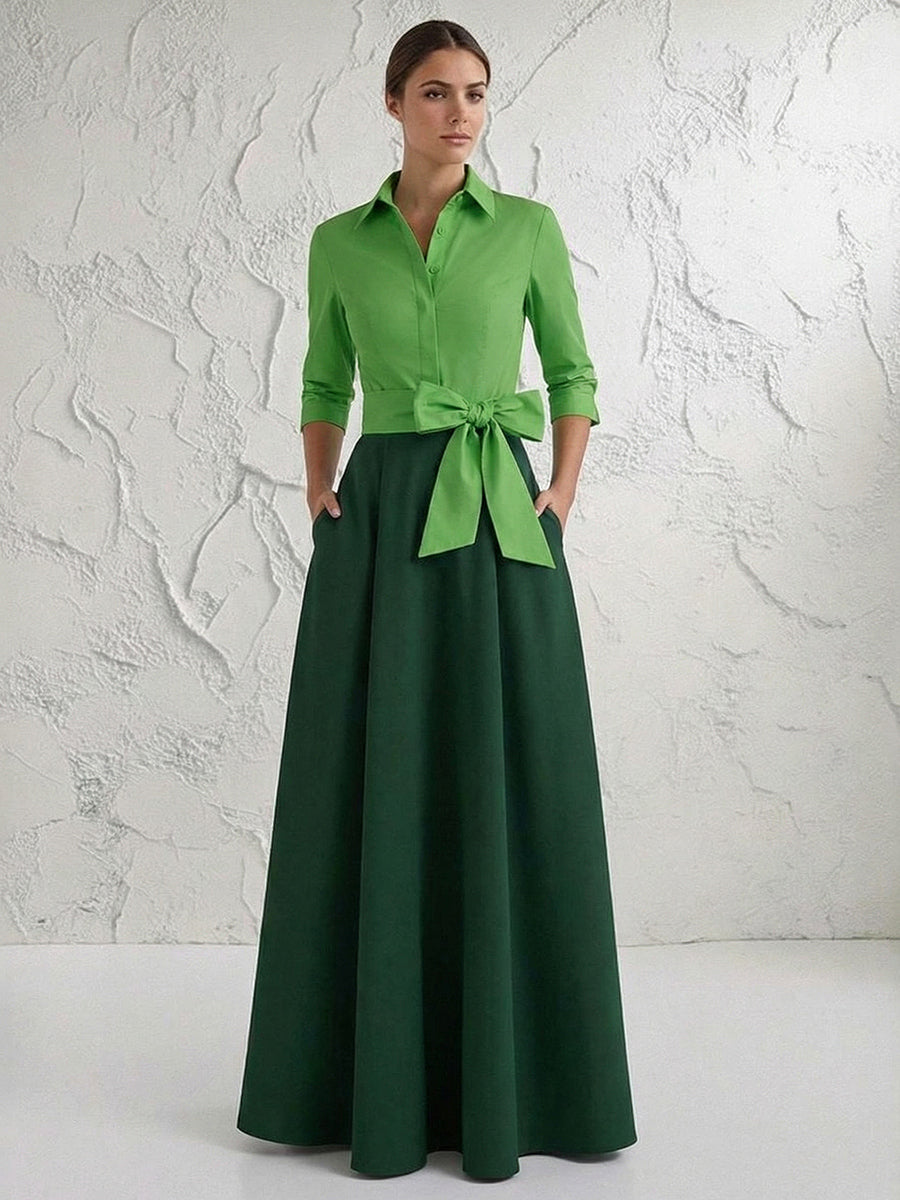 A Line/Princess 3/4 Sleeve Long Pleated Mother of the Bride Dresses with Bow