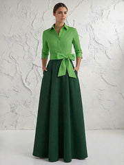 A Line/Princess 3/4 Sleeve Long Pleated Mother of the Bride Dresses with Bow