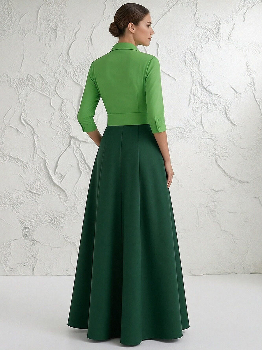 A Line/Princess 3/4 Sleeve Long Pleated Mother of the Bride Dresses with Bow