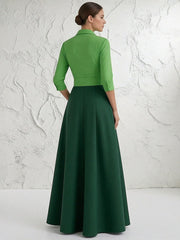 A Line/Princess 3/4 Sleeve Long Pleated Mother of the Bride Dresses with Bow