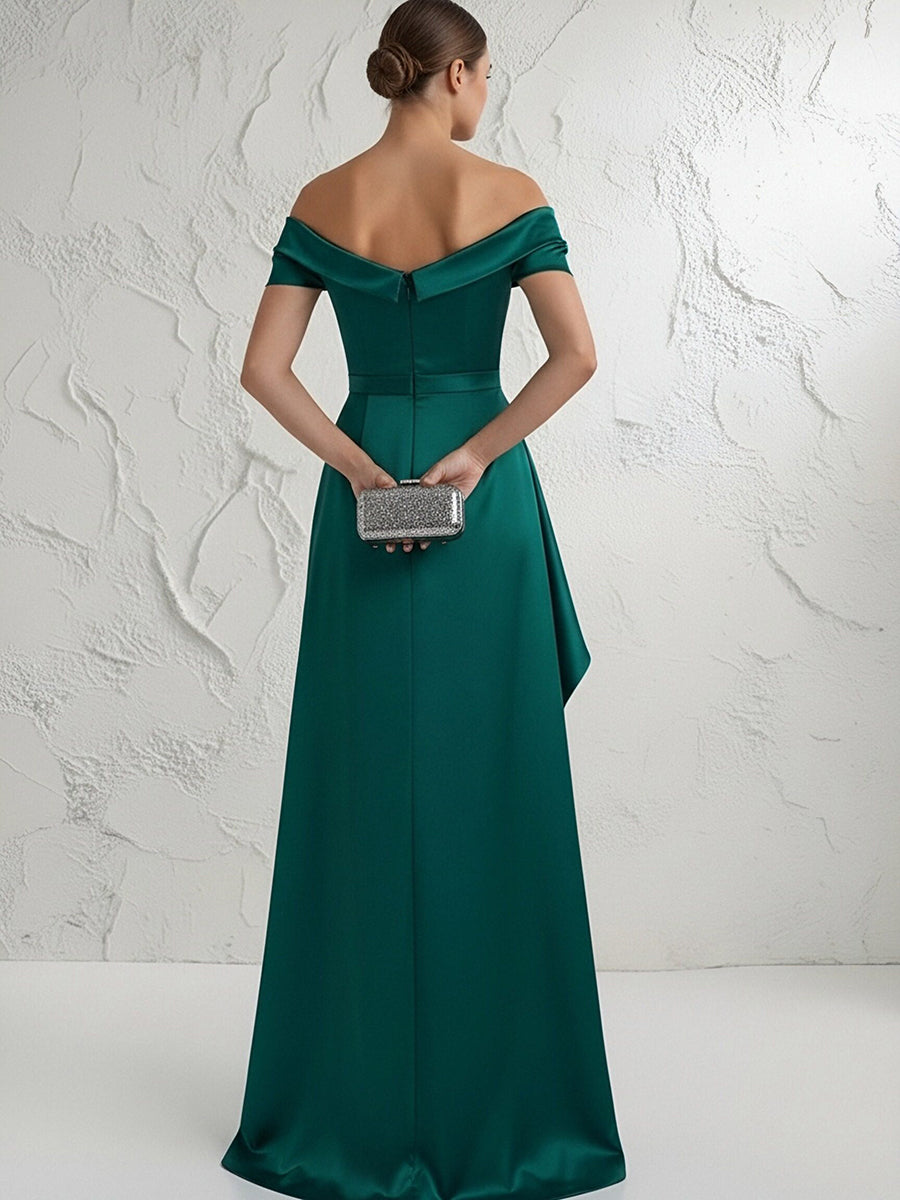 A Line Off Shoulder Floor Length Ruched Mother of the Bride Dresses