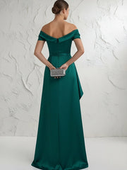 A Line Off Shoulder Floor Length Ruched Mother of the Bride Dresses