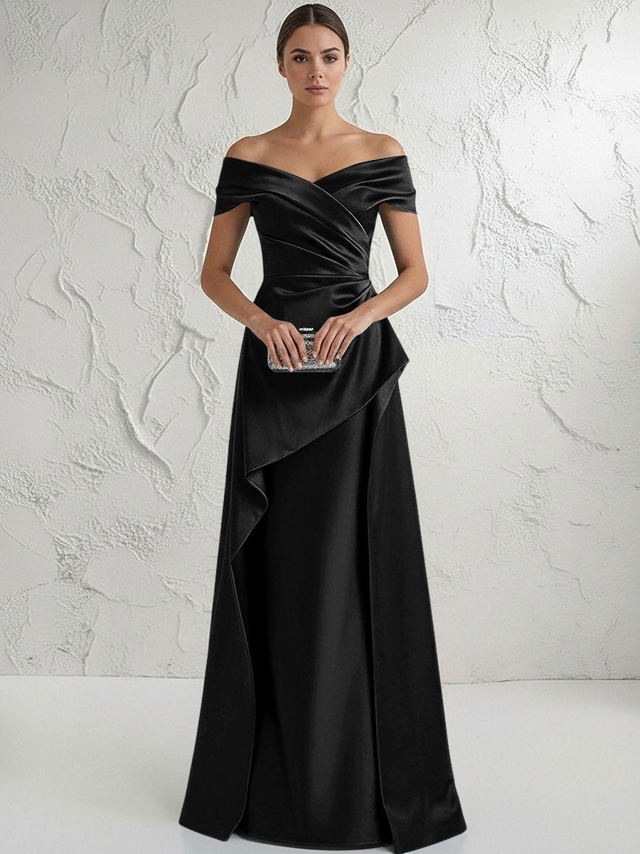 A Line Off Shoulder Floor Length Ruched Mother of the Bride Dresses