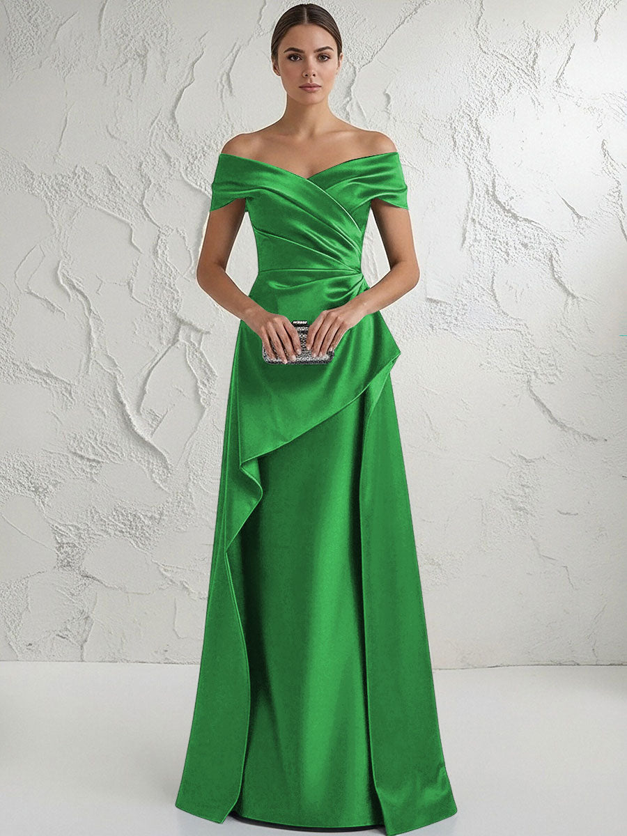 A Line Off Shoulder Floor Length Ruched Mother of the Bride Dresses