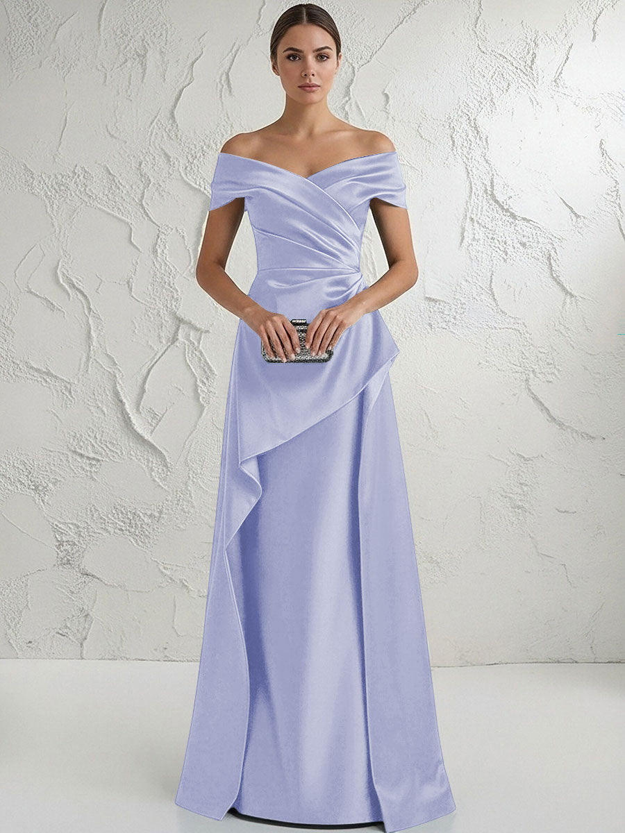 A Line Off Shoulder Floor Length Ruched Mother of the Bride Dresses