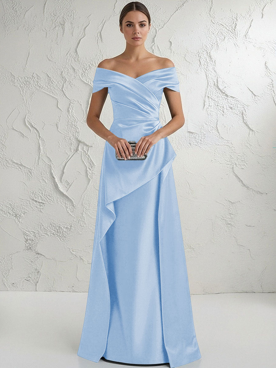 A Line Off Shoulder Floor Length Ruched Mother of the Bride Dresses