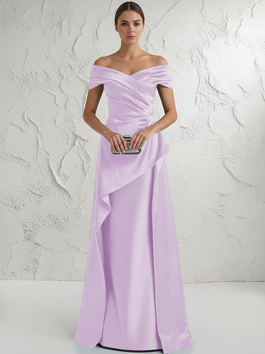A Line Off Shoulder Floor Length Ruched Mother of the Bride Dresses