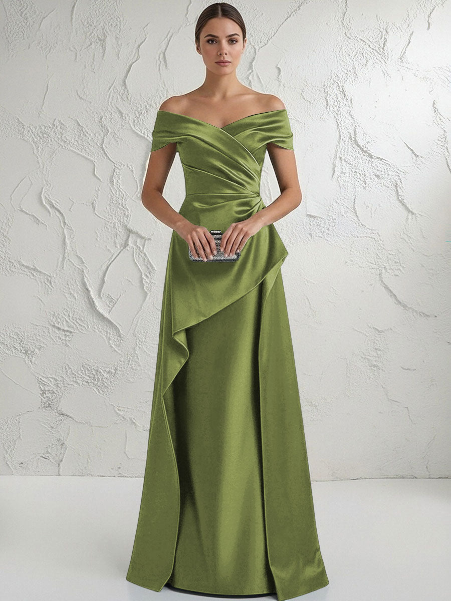 A Line Off Shoulder Floor Length Ruched Mother of the Bride Dresses
