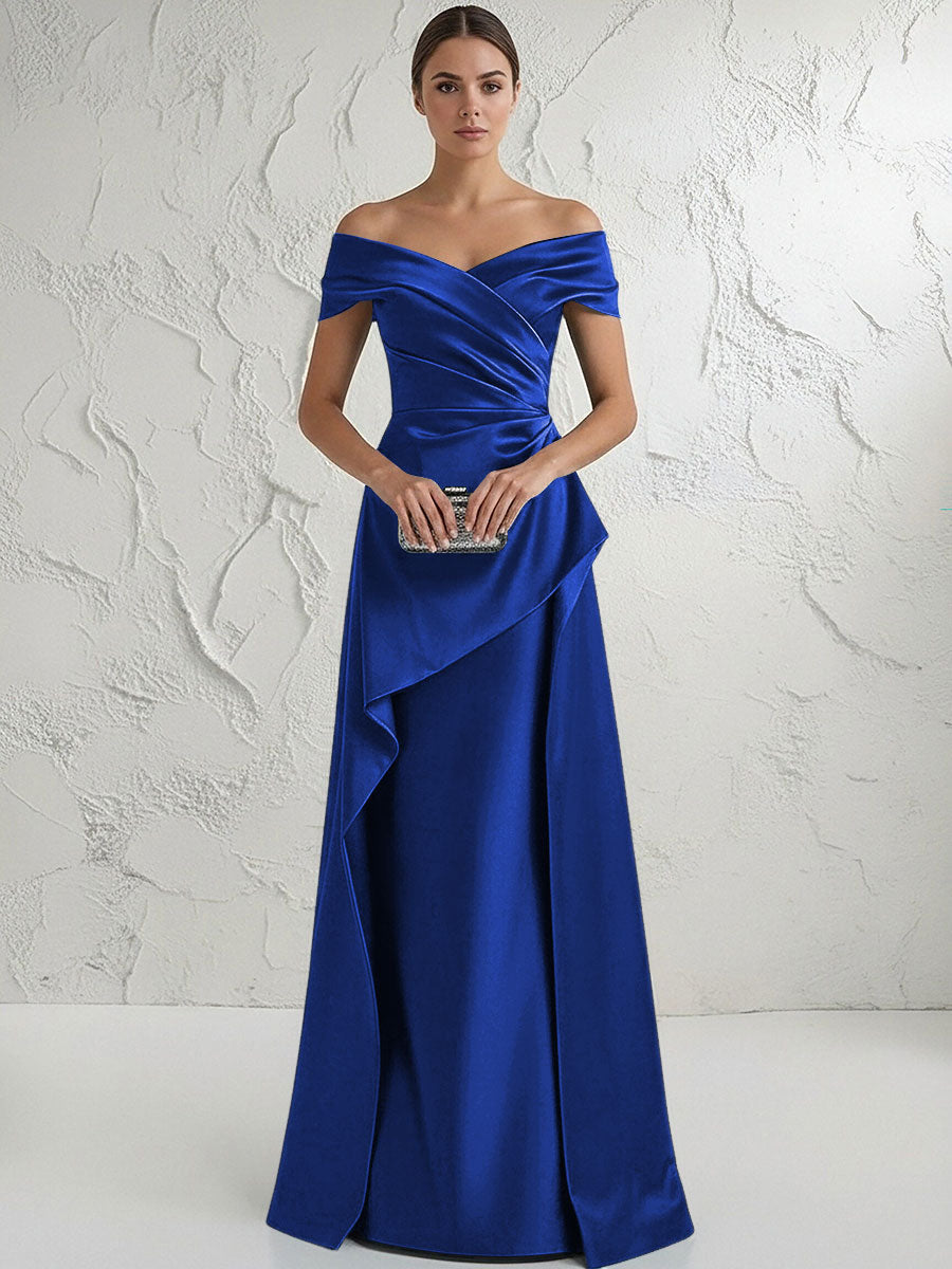 A Line Off Shoulder Floor Length Ruched Mother of the Bride Dresses