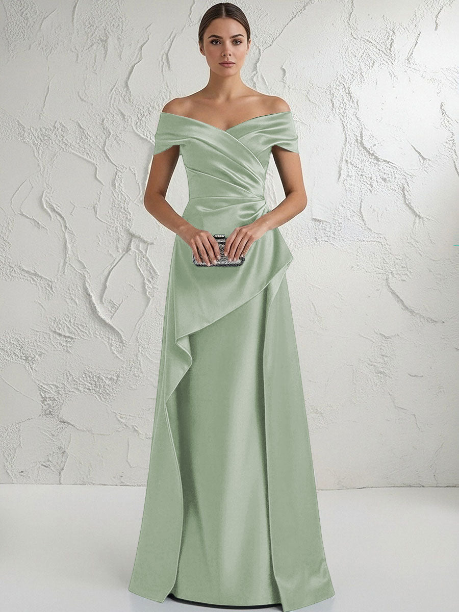 A Line Off Shoulder Floor Length Ruched Mother of the Bride Dresses