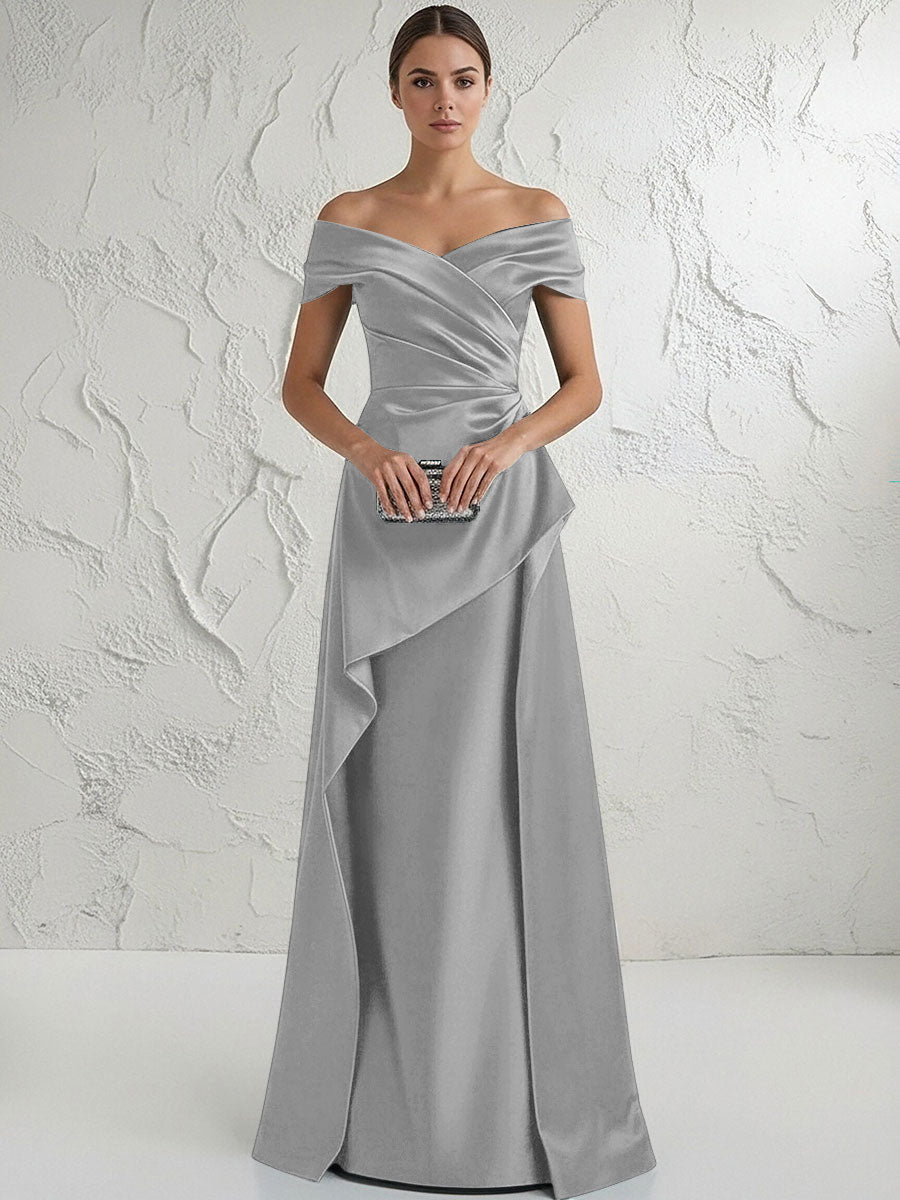 A Line Off Shoulder Floor Length Ruched Mother of the Bride Dresses