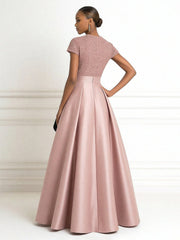 A Line V Neck Short Sleeve Sequined Elegant Mother of the Bride Dresses with Pleats