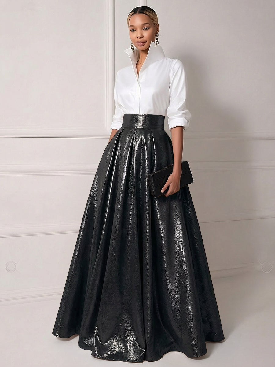 A Line Shirt Collar Half Sleeve Long Elegant Mother of the Bride Dresses with Pleats