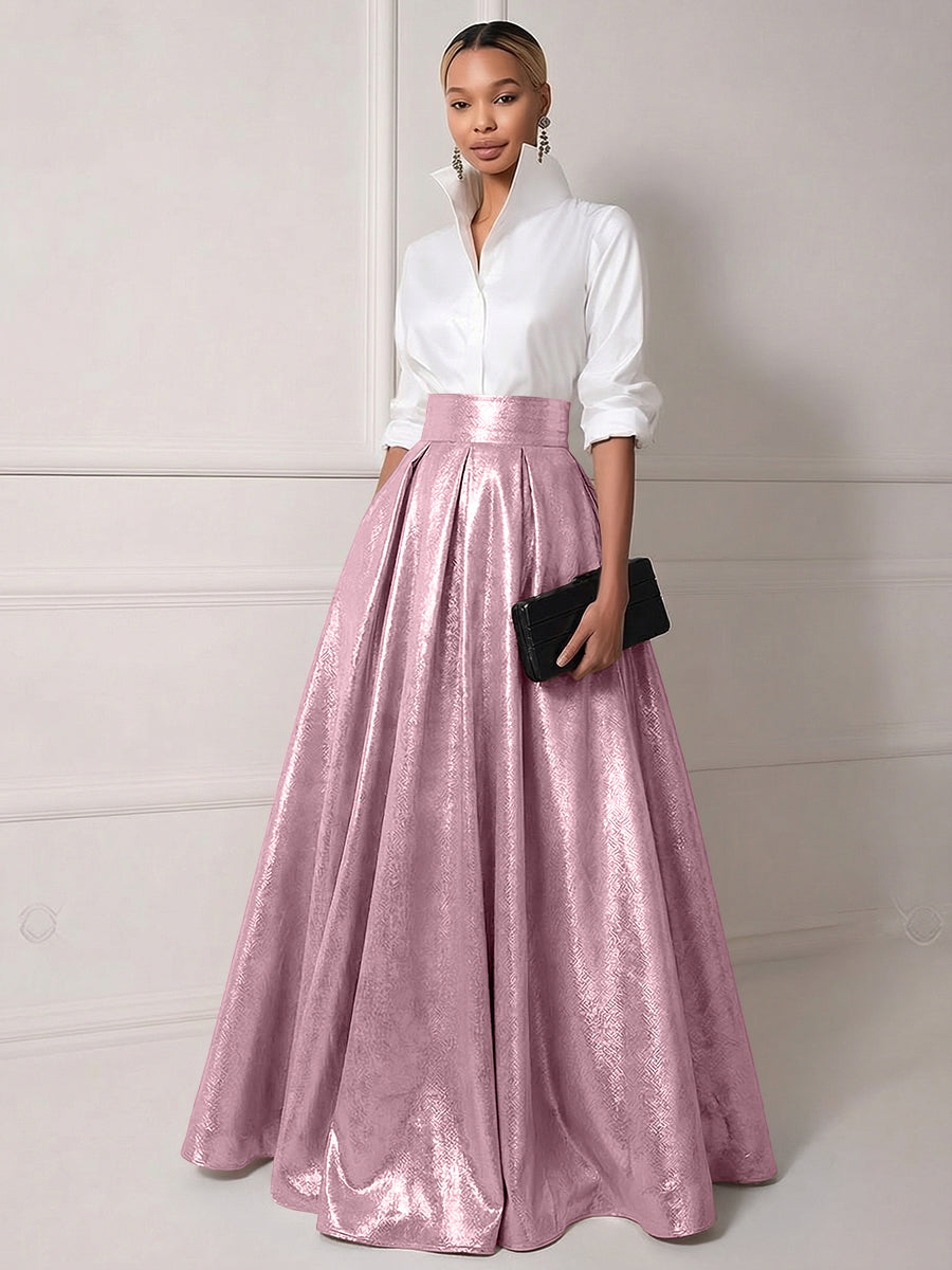 A Line Shirt Collar Half Sleeve Long Elegant Mother of the Bride Dresses with Pleats