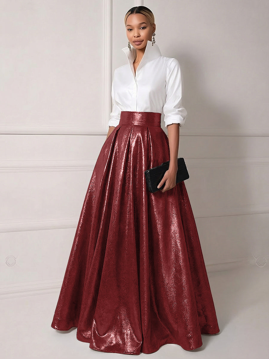 A Line Shirt Collar Half Sleeve Long Elegant Mother of the Bride Dresses with Pleats