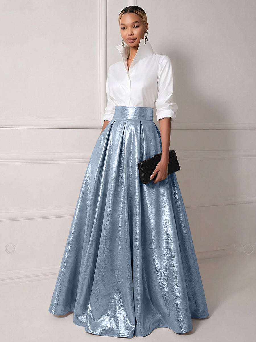 A Line Shirt Collar Half Sleeve Long Elegant Mother of the Bride Dresses with Pleats