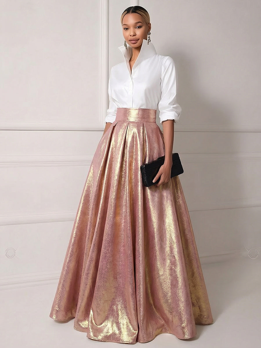 A Line Shirt Collar Half Sleeve Long Elegant Mother of the Bride Dresses with Pleats