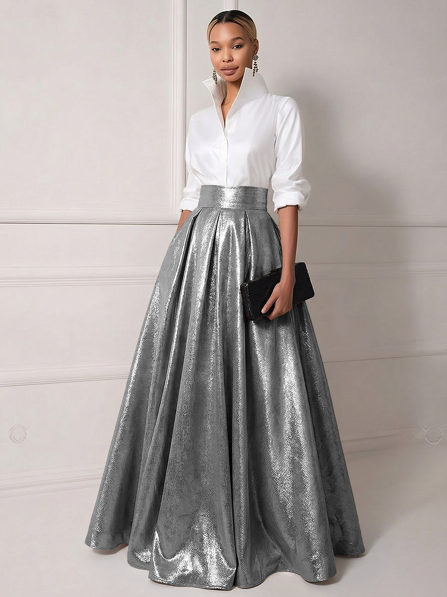 A Line Shirt Collar Half Sleeve Long Elegant Mother of the Bride Dresses with Pleats