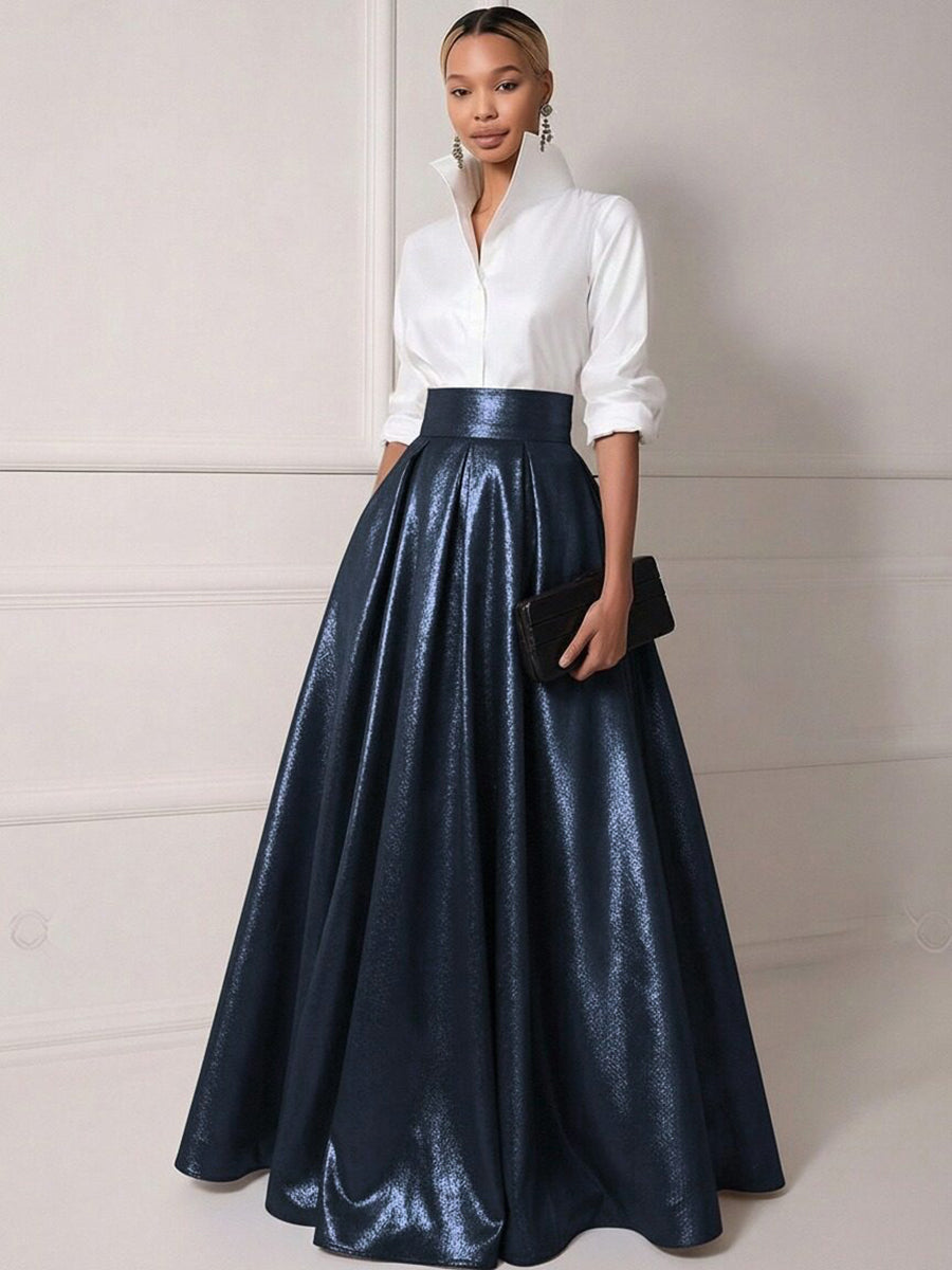 A Line Shirt Collar Half Sleeve Long Elegant Mother of the Bride Dresses with Pleats