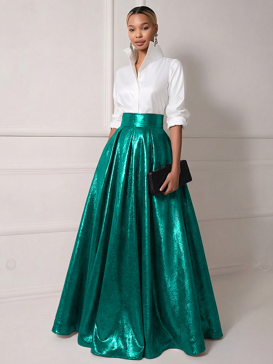 A Line Shirt Collar Half Sleeve Long Elegant Mother of the Bride Dresses with Pleats