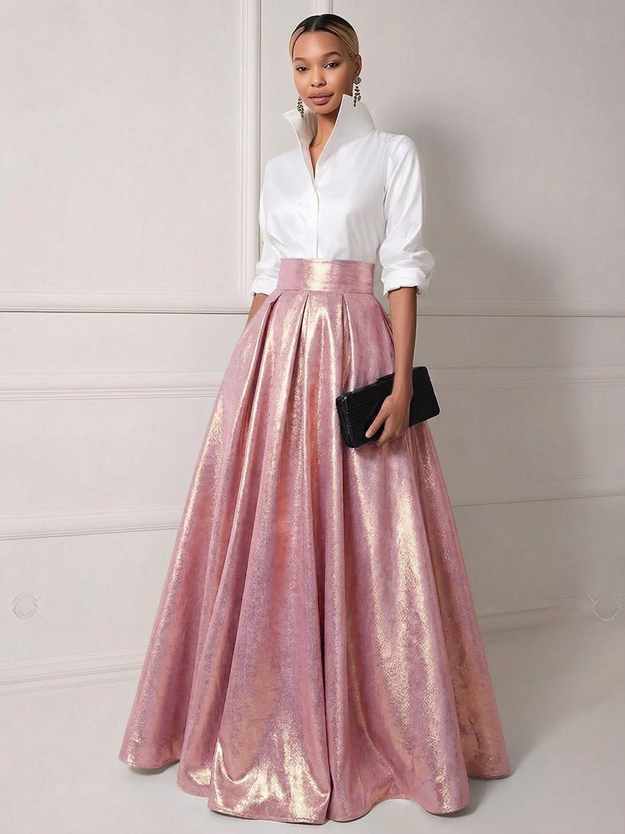 A Line Shirt Collar Half Sleeve Long Elegant Mother of the Bride Dresses with Pleats