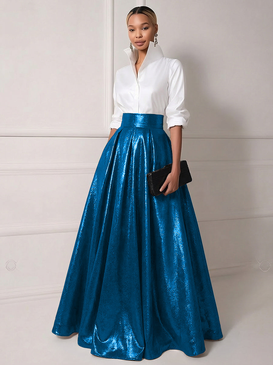 A Line Shirt Collar Half Sleeve Long Elegant Mother of the Bride Dresses with Pleats