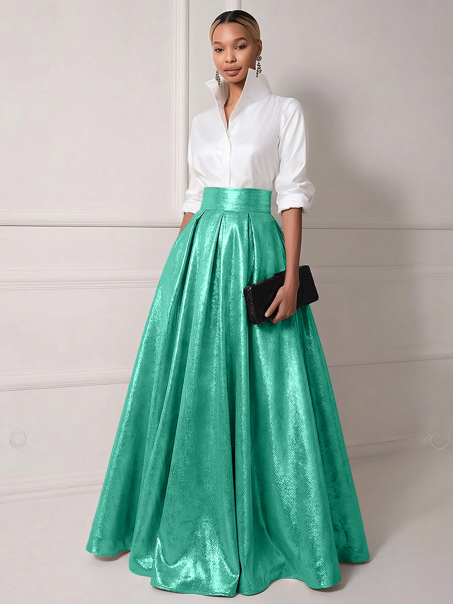 A Line Shirt Collar Half Sleeve Long Elegant Mother of the Bride Dresses with Pleats