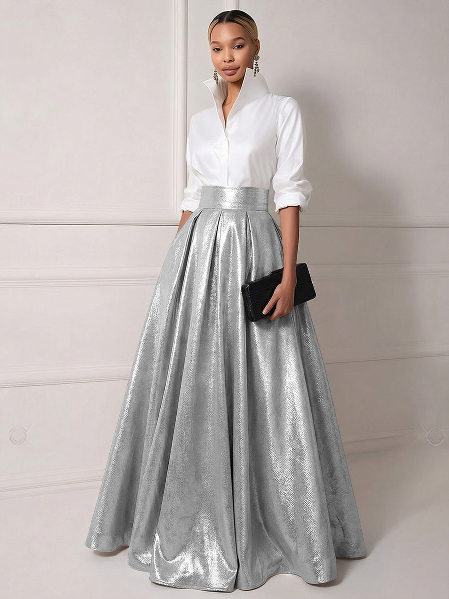 A Line Shirt Collar Half Sleeve Long Elegant Mother of the Bride Dresses with Pleats