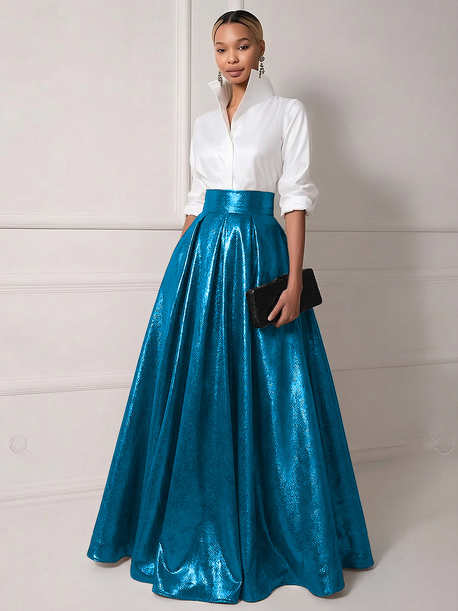 A Line Shirt Collar Half Sleeve Long Elegant Mother of the Bride Dresses with Pleats