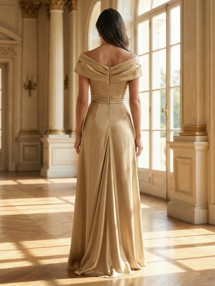 A-Line Scoop Neck Ruched Floor-Length Mother of the Bride Dresses with Ruffle