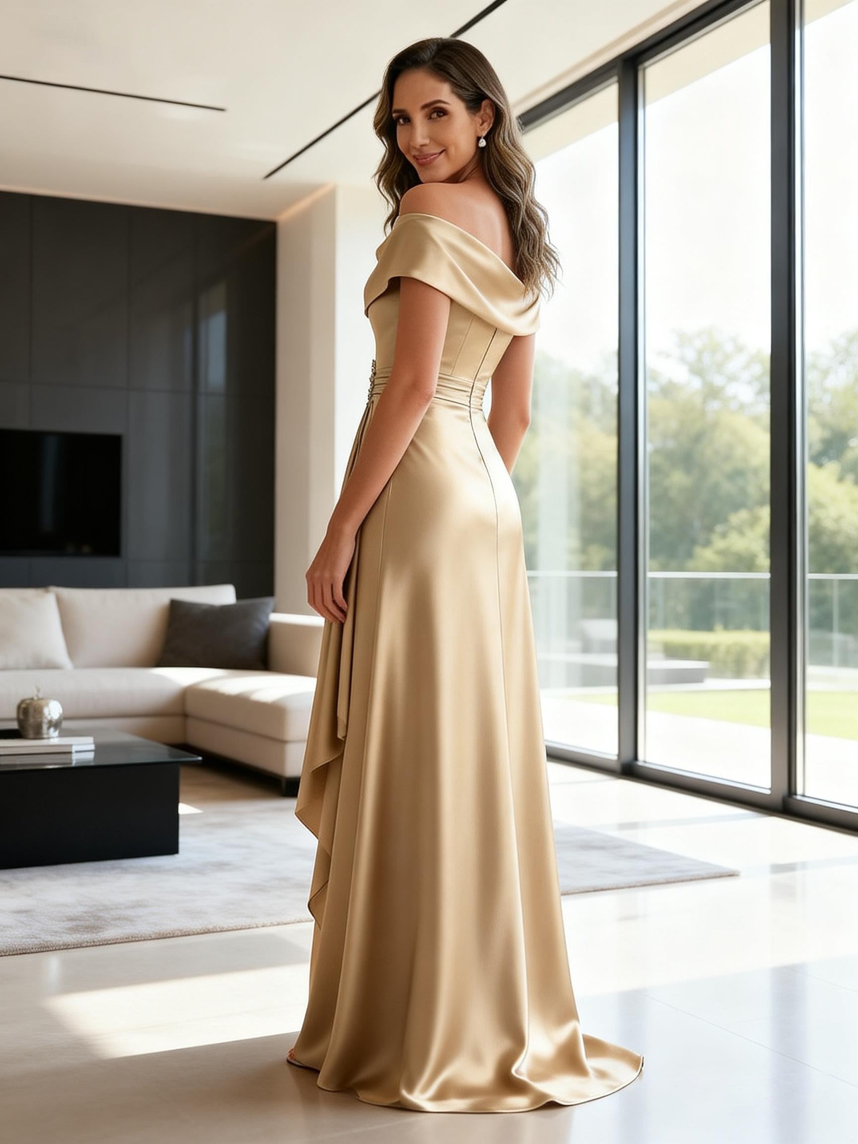 A-Line Scoop Neck Ruched Floor-Length Mother of the Bride Dresses with Ruffle