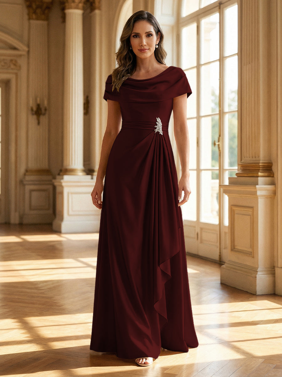 A-Line Scoop Neck Ruched Floor-Length Mother of the Bride Dresses with Ruffle