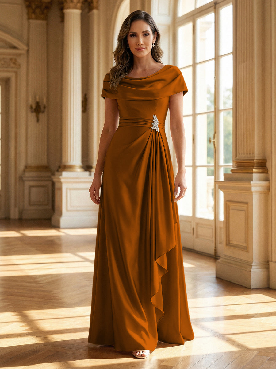 A-Line Scoop Neck Ruched Floor-Length Mother of the Bride Dresses with Ruffle