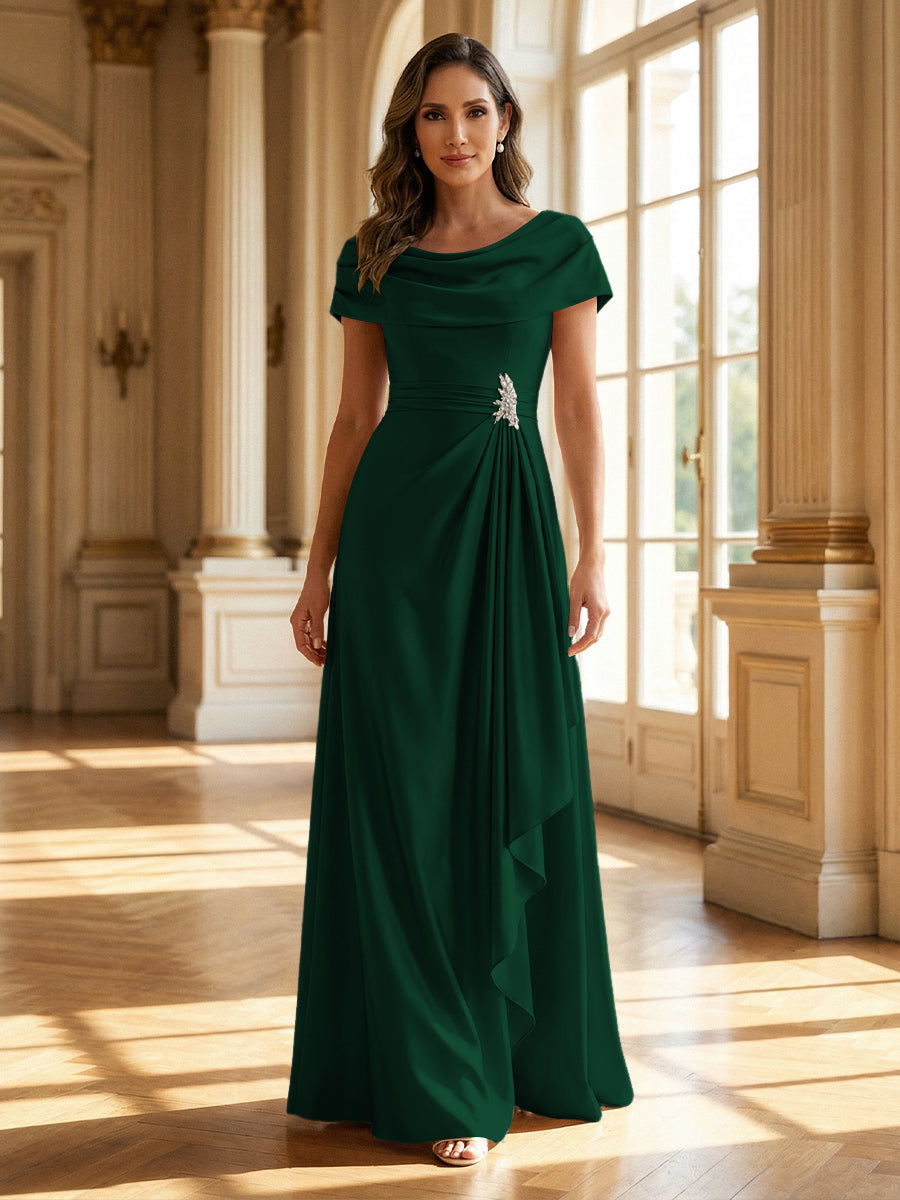 A-Line Scoop Neck Ruched Floor-Length Mother of the Bride Dresses with Ruffle