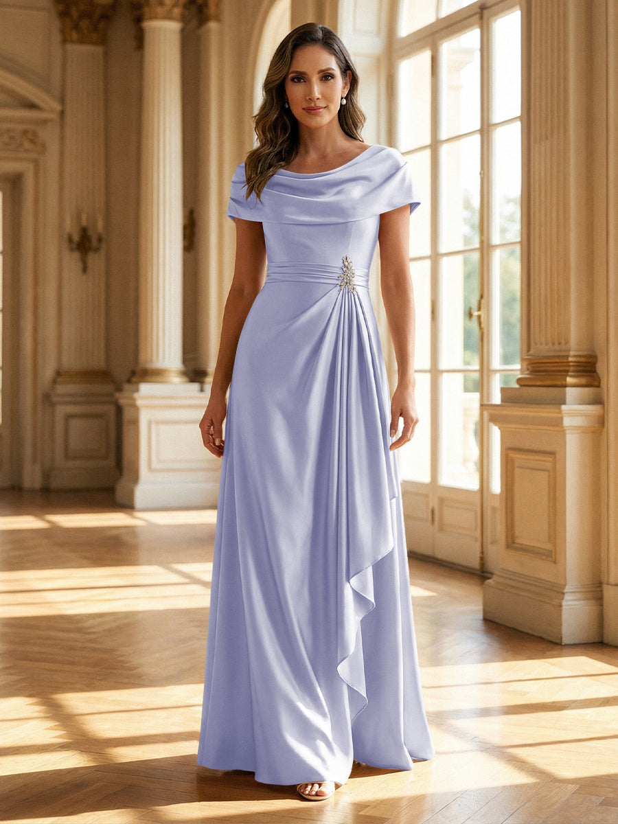 A-Line Scoop Neck Ruched Floor-Length Mother of the Bride Dresses with Ruffle