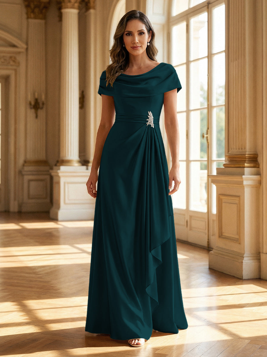 A-Line Scoop Neck Ruched Floor-Length Mother of the Bride Dresses with Ruffle
