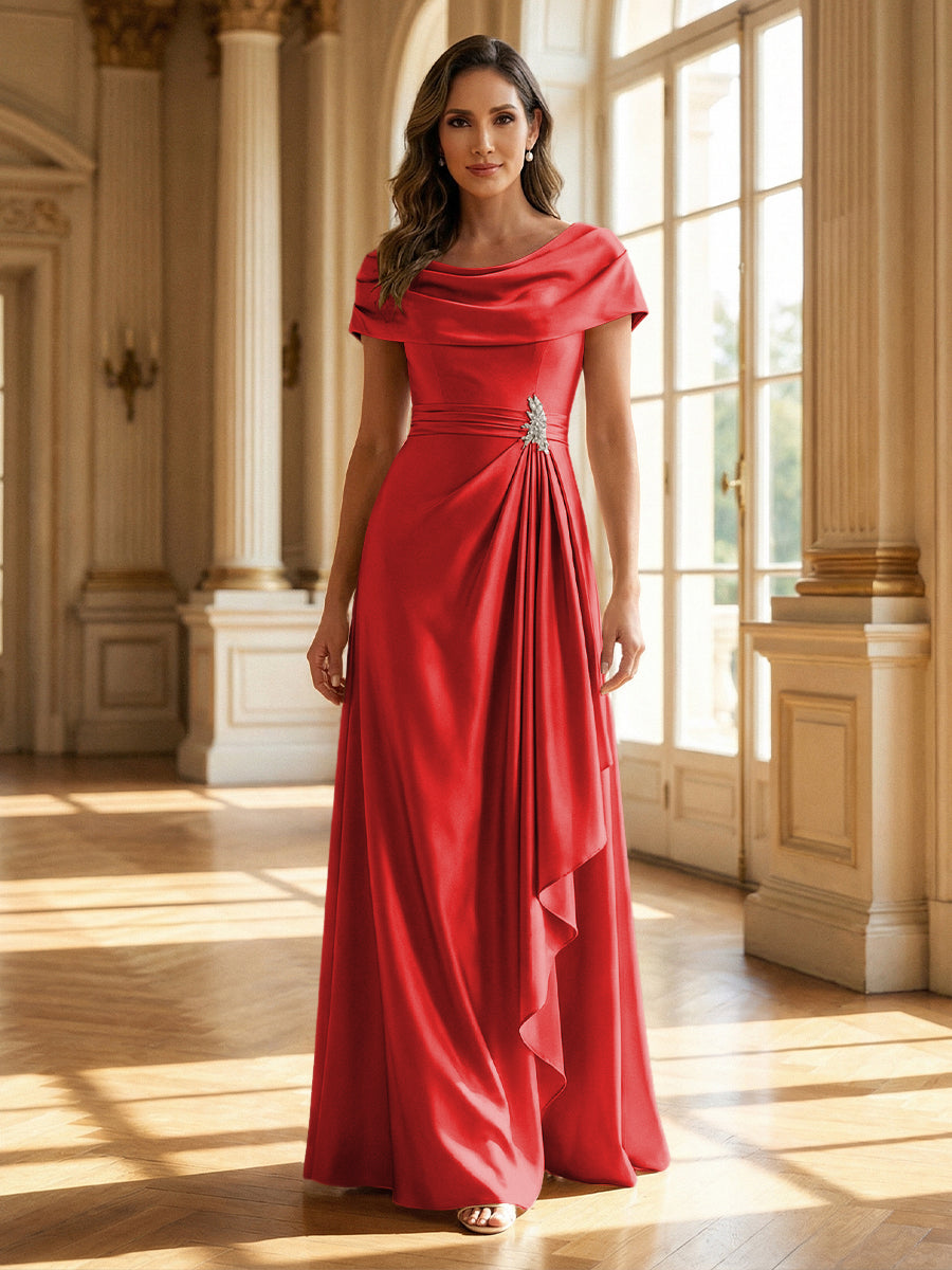 A-Line Scoop Neck Ruched Floor-Length Mother of the Bride Dresses with Ruffle