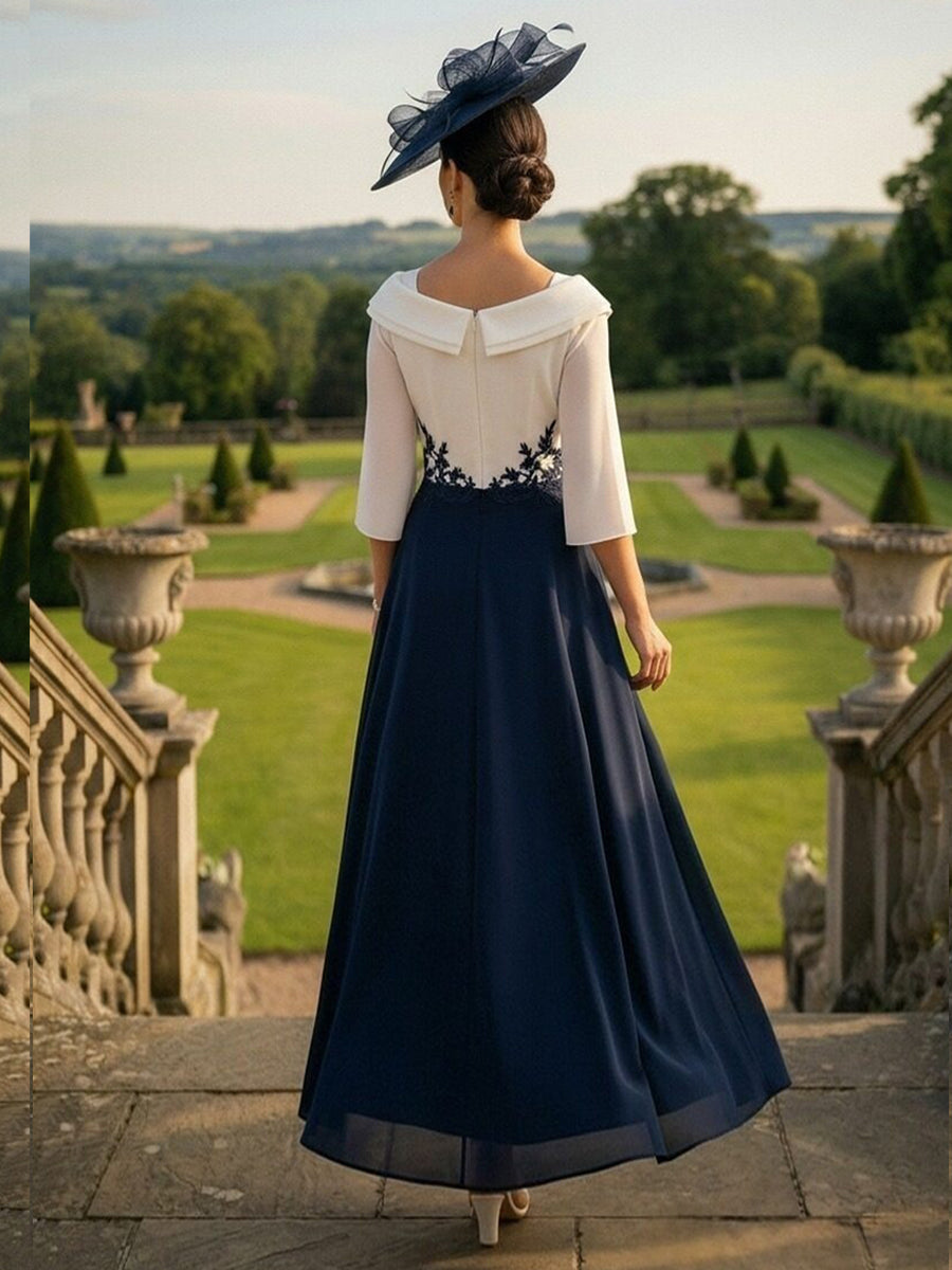 A-Line V-Neck Ankle-Length Mother of the Bride Dresses with Lace Appliques