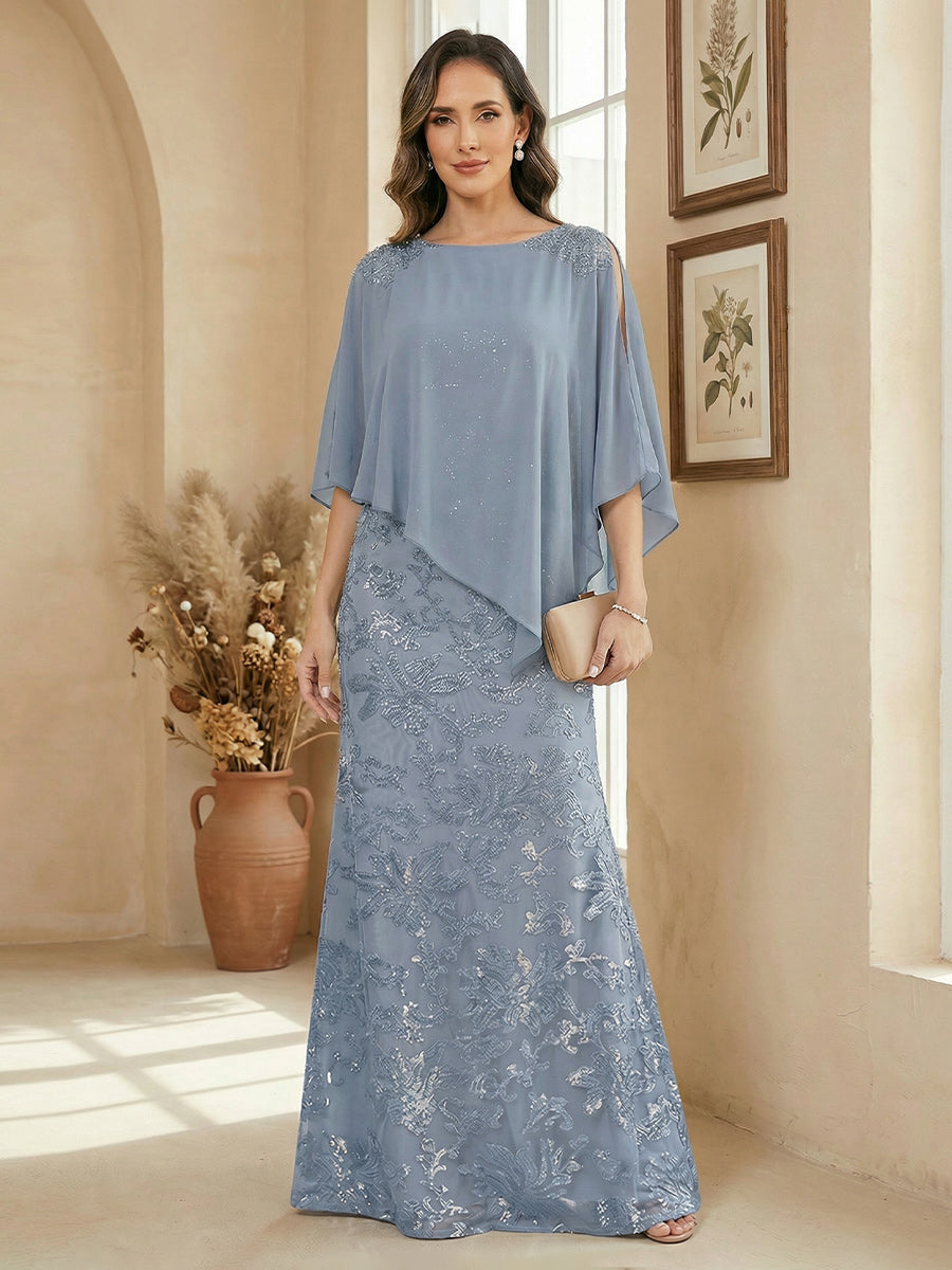 A Line Scoop Floor Length Elegant Mother of the Bride Dresses with Sequin Embroidery