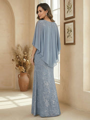 A Line Scoop Floor Length Elegant Mother of the Bride Dresses with Sequin Embroidery
