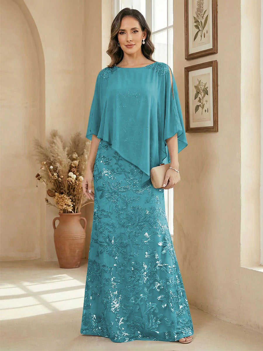 A Line Scoop Floor Length Elegant Mother of the Bride Dresses with Sequin Embroidery