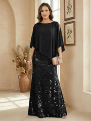 A Line Scoop Floor Length Elegant Mother of the Bride Dresses with Sequin Embroidery