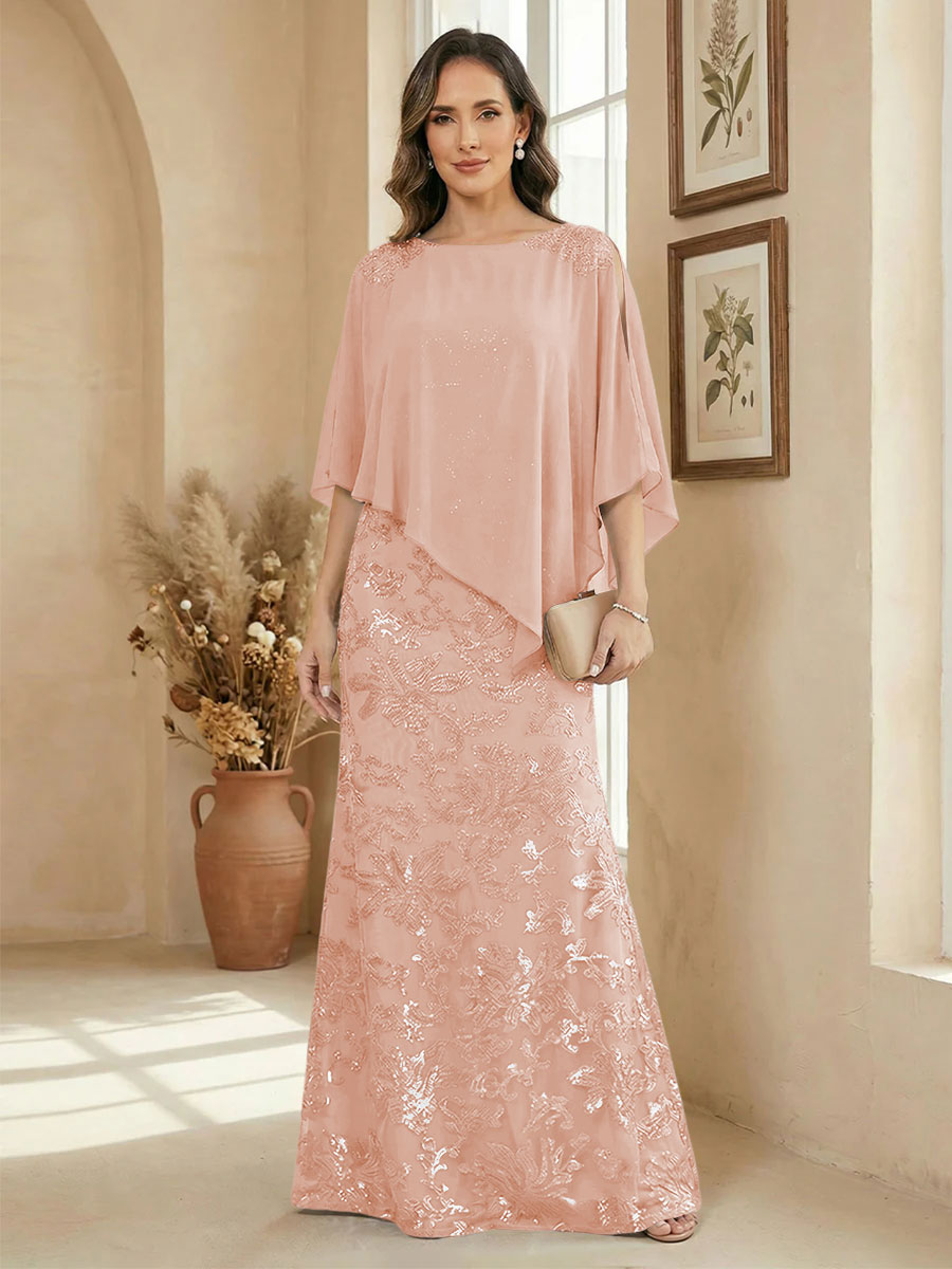 A Line Scoop Floor Length Elegant Mother of the Bride Dresses with Sequin Embroidery