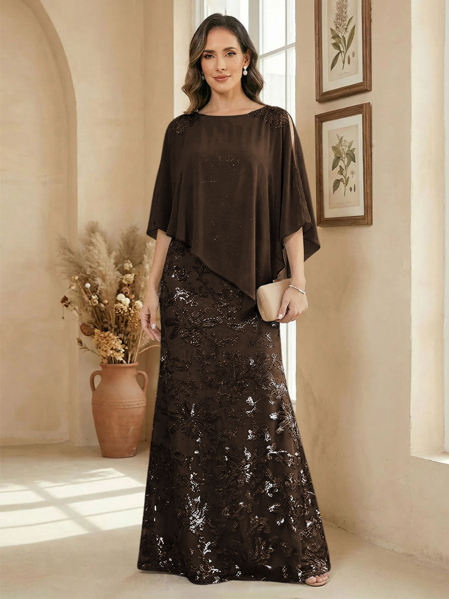 A Line Scoop Floor Length Elegant Mother of the Bride Dresses with Sequin Embroidery