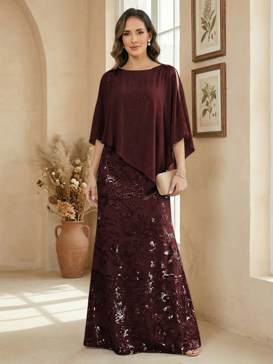 A Line Scoop Floor Length Elegant Mother of the Bride Dresses with Sequin Embroidery